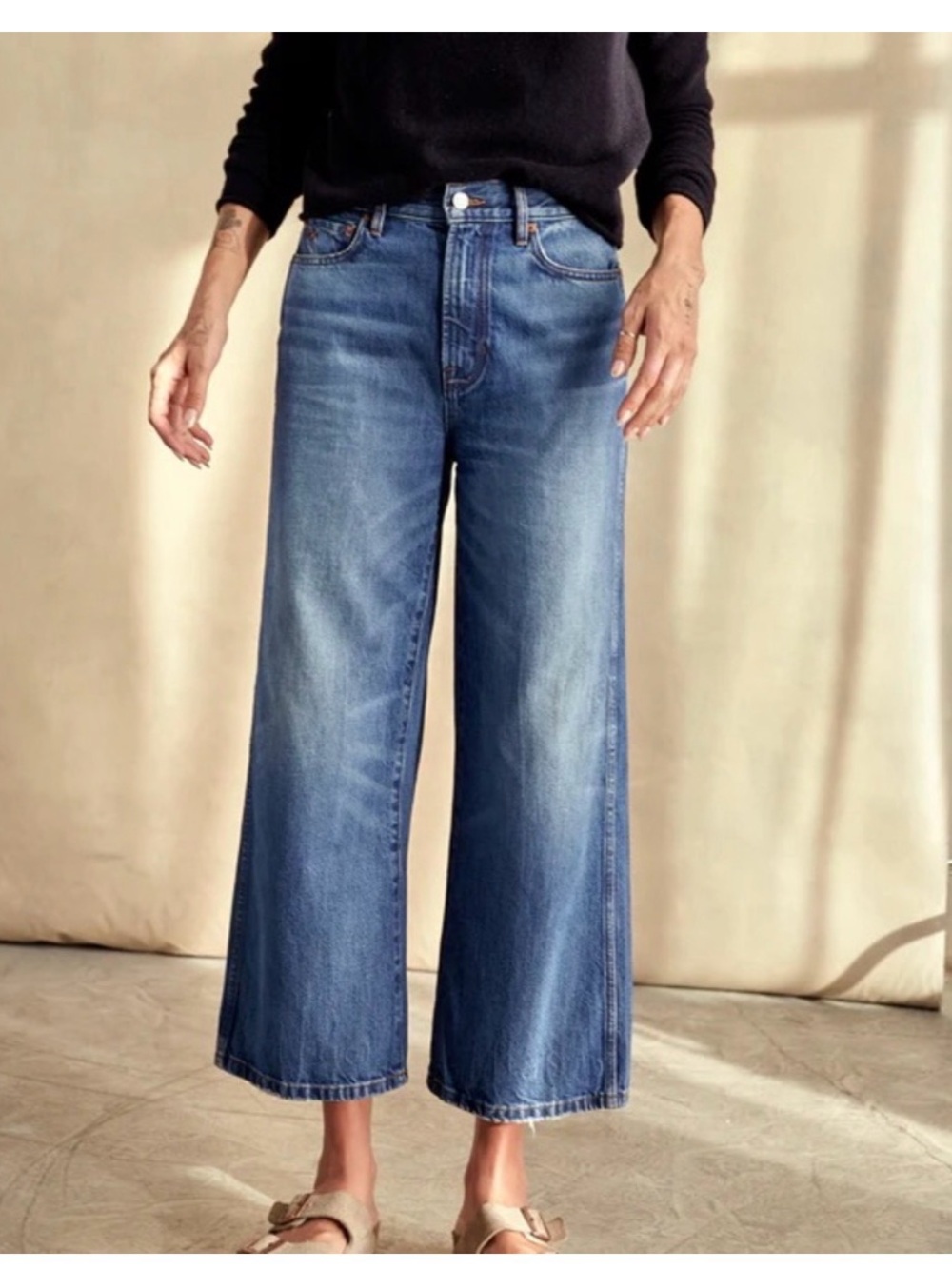 Outerknown High-Rise Wide-Leg Jeans in Blue Wash